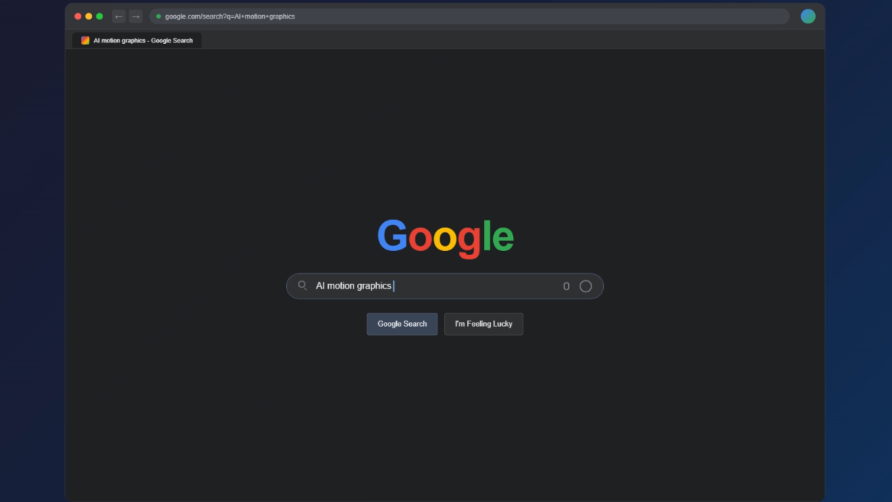 Google search mock up animation of query "Ai motion graphics".